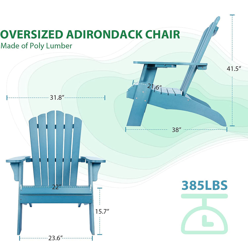 Poly Lumber Oversized Adirondack Chair with Cup Holder, Fade-Resistant Outdoor Seating with 350lbs Duty Rating, All-Weather Patio Chair for Garden