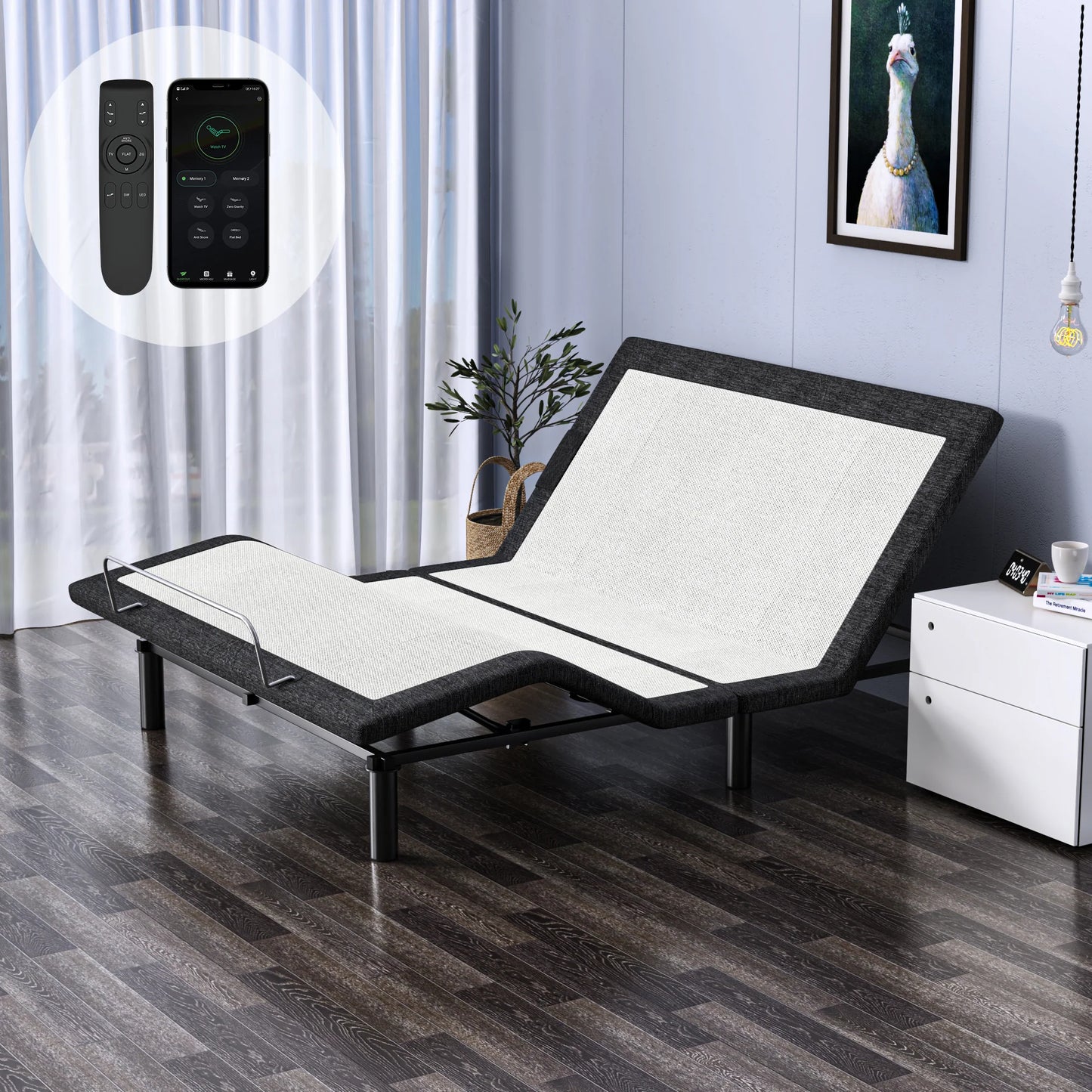 TACKspace Adjustable Bed Base with Dual Motors and Wireless Remote